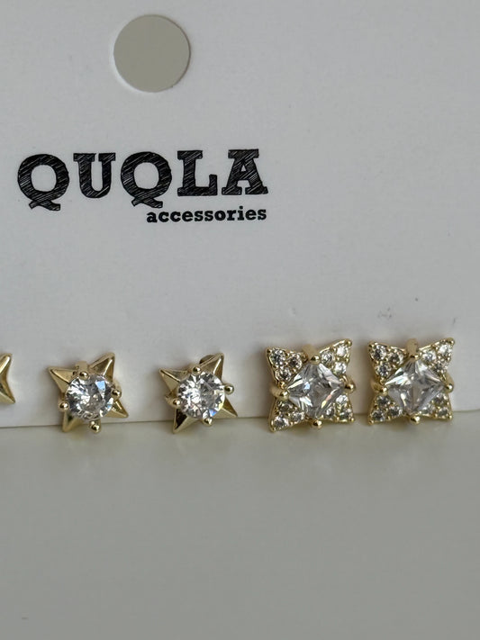 Gold Rengi Taşlı Model Set Küpe