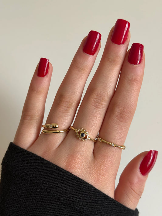 Gold Rengi Mavi Taşlı Göz Model Kadın Yüzük