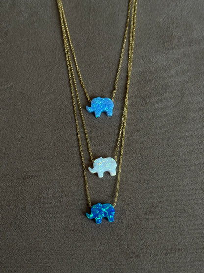 Gold Rengi Zincirli Opal Taşlı Fil Model Kadın Kolye
