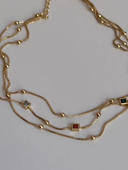 Gold Rengi Renkli Kare Taşlı Kadın Halhal