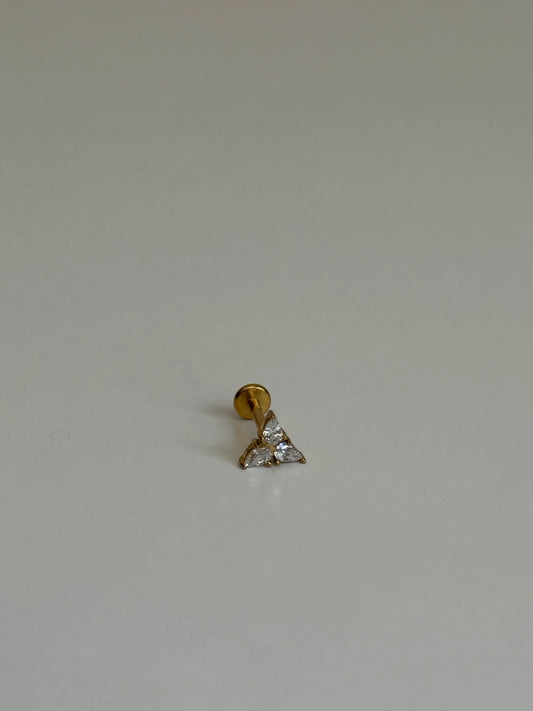 Gold Rengi Üç Damla Taşlı Çelik Piercing