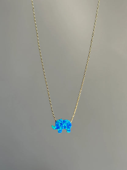 Gold Rengi Zincirli Opal Taşlı Fil Model Kadın Kolye