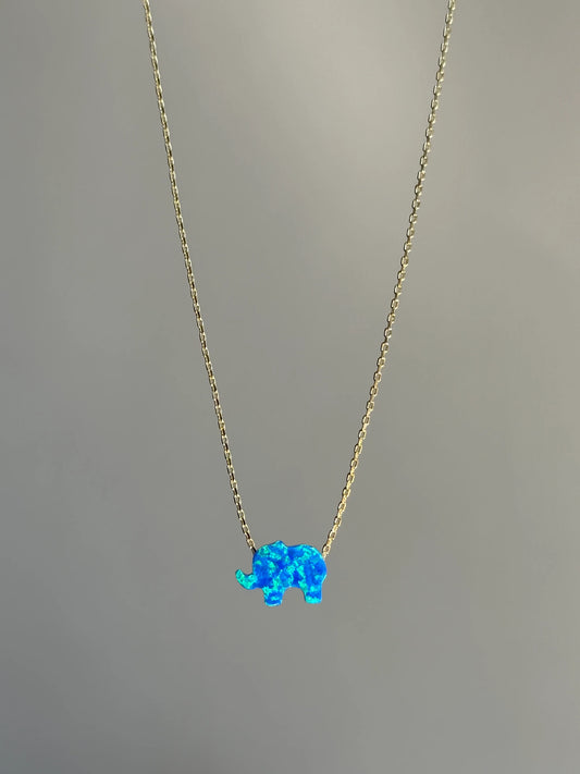 Gold Rengi Zincirli Opal Taşlı Fil Model Kadın Kolye