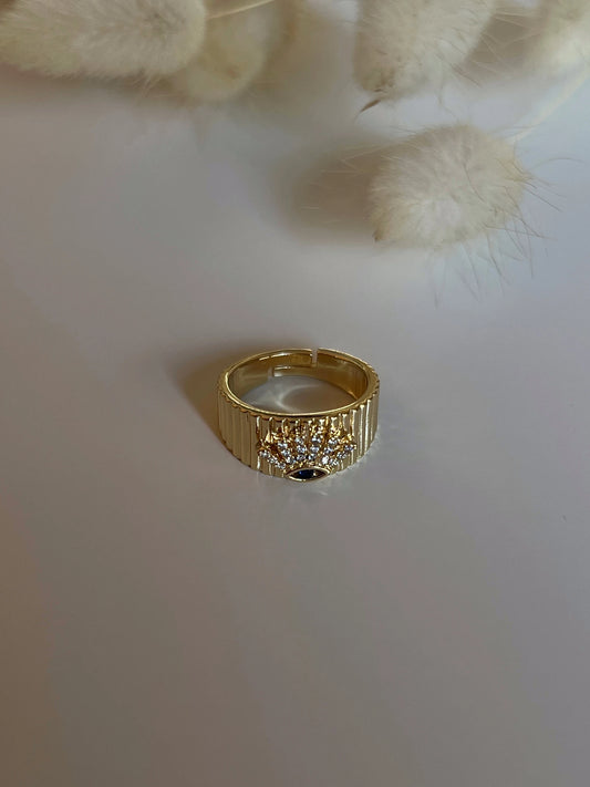 Gold Rengi Zirkon Taş Detaylı Göz Figürlü Kadın Serçe Parmak Yüzük