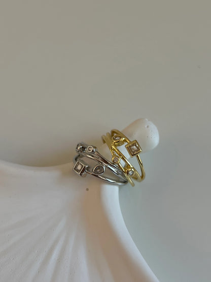 Kare Yuvarlak Damla Zirkon Taşlı Kadın Yüzük