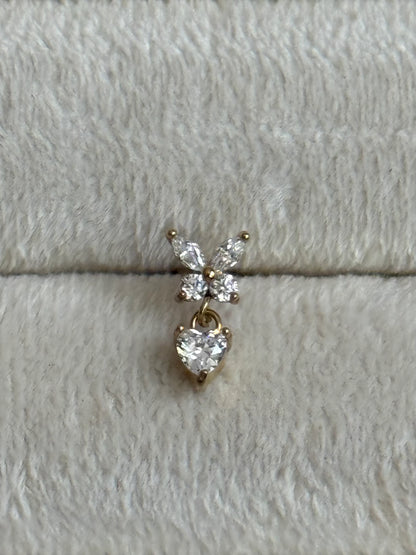 Gold Rengi Taşlı Kelebek Model Çelik Piercing