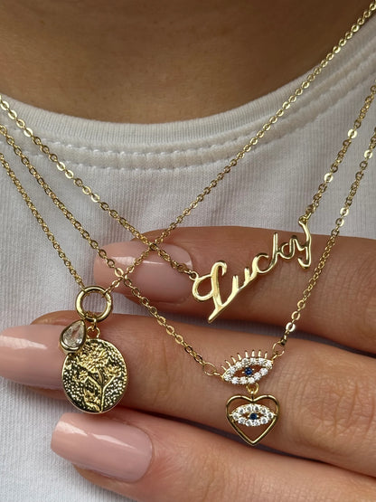 Gold Rengi Ağaç Figürlü Yuvarlak Model Kadın Kolye