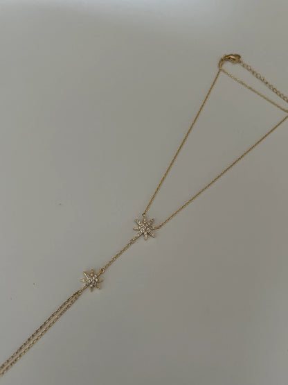 Gold Rengi Zirkon Taşlı İkili Kutup Yıldızı Kadın Şahmeran