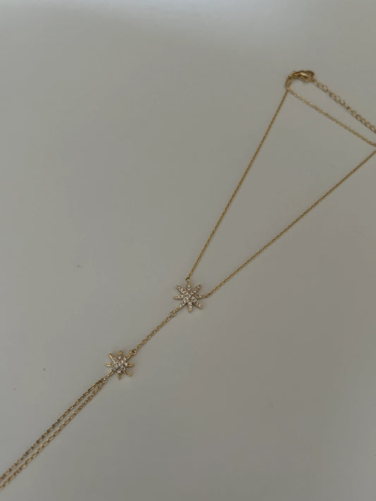 Gold Rengi Zirkon Taşlı İkili Kutup Yıldızı Kadın Şahmeran