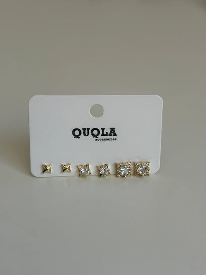 Gold Rengi Taşlı Model Set Küpe