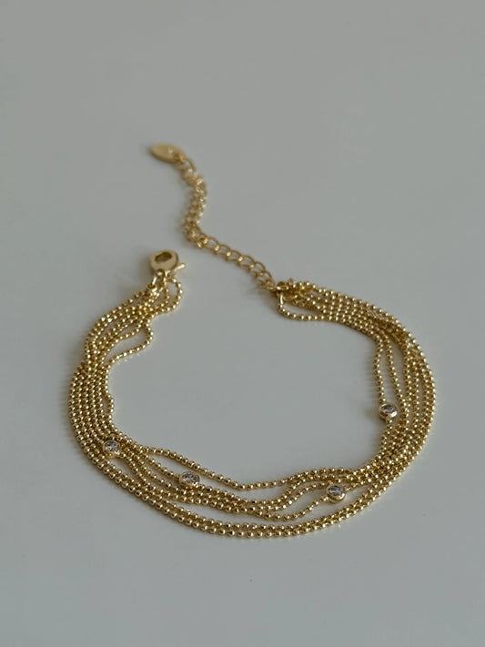 Gold Rengi Çoklu Sıra Top Top Zincir Kadın Bileklik