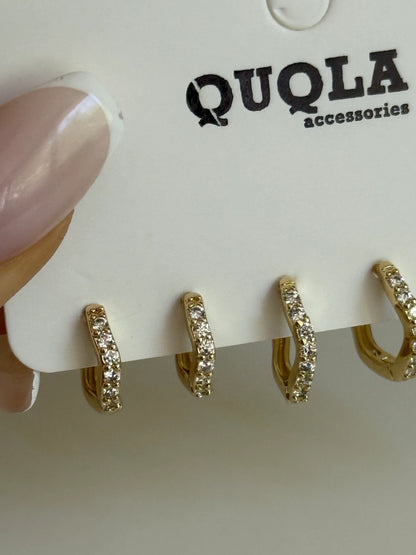 Gold Rengi Dalga Model Halka Set Küpe