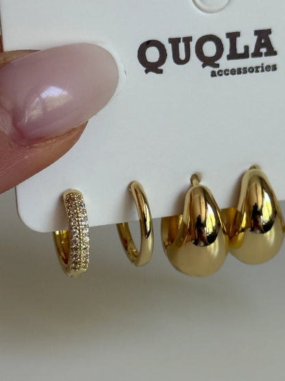 Gold Rengi Halka Set Küpe