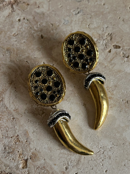 Mix Renk Siyah Zirkon Taş Detaylı Fil Dişi Sallantılı Kadın Küpe