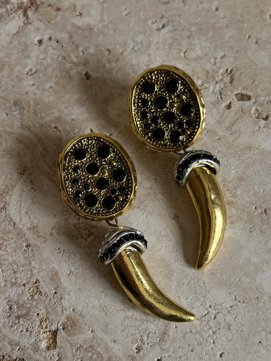 Mix Renk Siyah Zirkon Taş Detaylı Fil Dişi Sallantılı Kadın Küpe