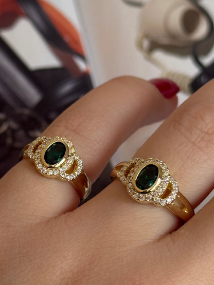 Gold Rengi Zirkon Taş Detay Renkli Taşlı Kadın Serçe Parmak Yüzük