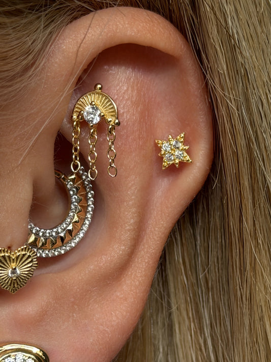 Gold Rengi 925 Ayar Gümüş Piercing