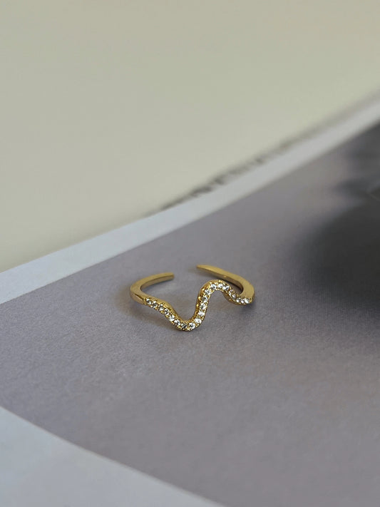 Gold Rengi Dalga Model Serçe Parmak Kadın Yüzük