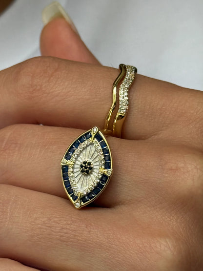 Gold Rengi Renkli Taşlı Göz Model Kadın Yüzük