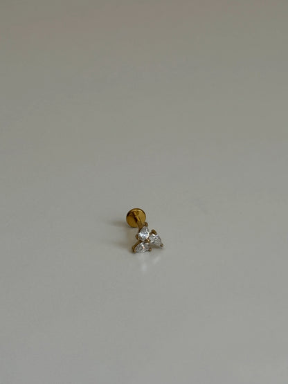 Gold Rengi Üç Damla Taşlı Çelik Piercing