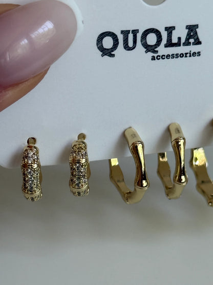 Gold Rengi Halka Kemik Model Set Küpe