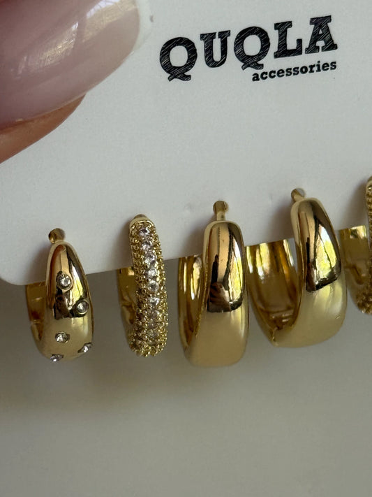 Gold Rengi Halka Model Set Küpe