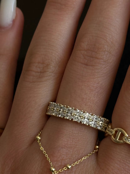 Gold Rengi Çift Sıra Taşlı Xupıng Kadın Yüzük