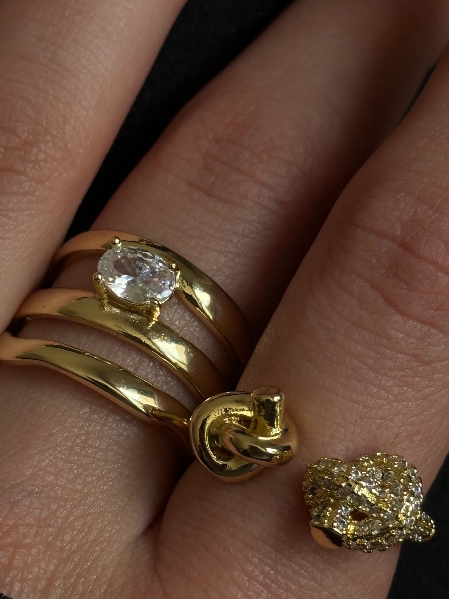 Gold Rengi İkili Düğüm Model Kadın Yüzük