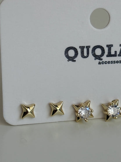 Gold Rengi Taşlı Model Set Küpe