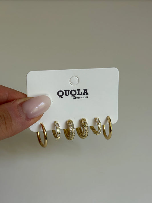 Gold Rengi Taşlı Halka Set Küpe