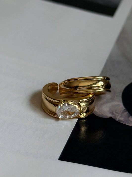 Gold Rengi Damla Taşlı İki Sıra Kadın Kıkırdak Küpe