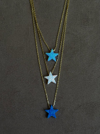 Gold Rengi Zincirli Opal Taşlı Yıldız Model Kadın Kolye