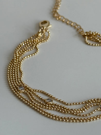 Gold Rengi Çoklu Sıra Top Top Zincir Kadın Bileklik