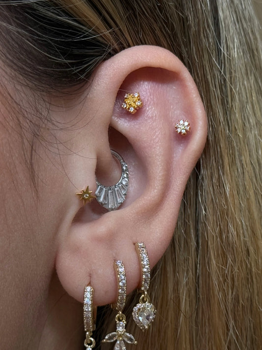Gold Rengi Zirkon Taşlı Yıldız Piercing