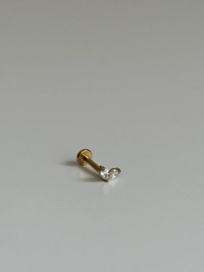 Gold Rengi İki Damla Taşlı Çelik Piercing