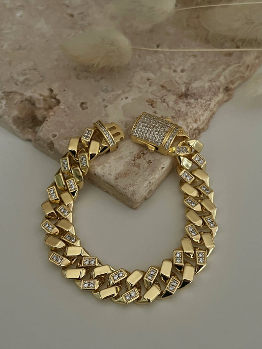Gold Rengi Zirkon Taşlı Gurmet Zincir Kadın Bileklik