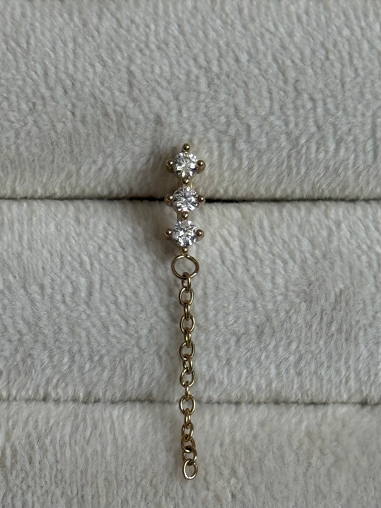 Gold Rengi Taşlı Sallantılı Çelik Piercing