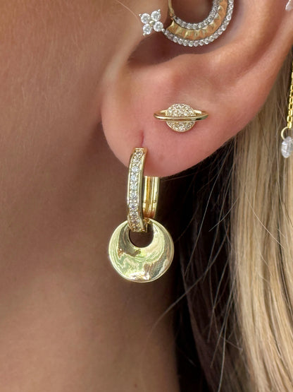 Gold Rengi Zirkon Taşlı Satürn Model Kadın Minimal Küpe