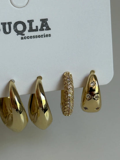 Gold Rengi Halka Model Set Küpe