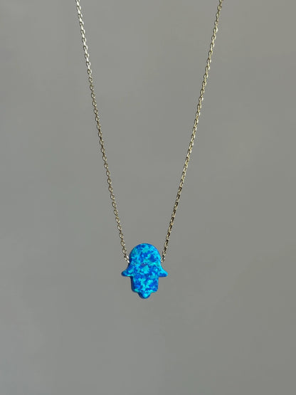Gold Rengi Zincirli Opal Taşlı Fatma'nın Eli Model Kadın Kolye