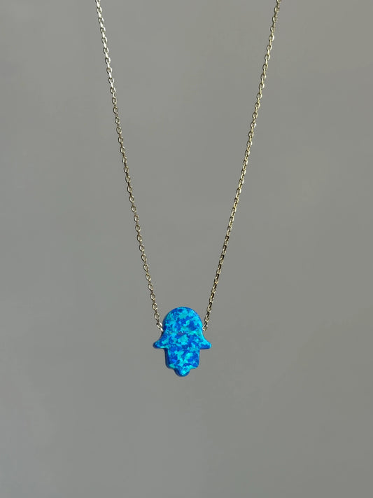 Gold Rengi Zincirli Opal Taşlı Fatma'nın Eli Model Kadın Kolye