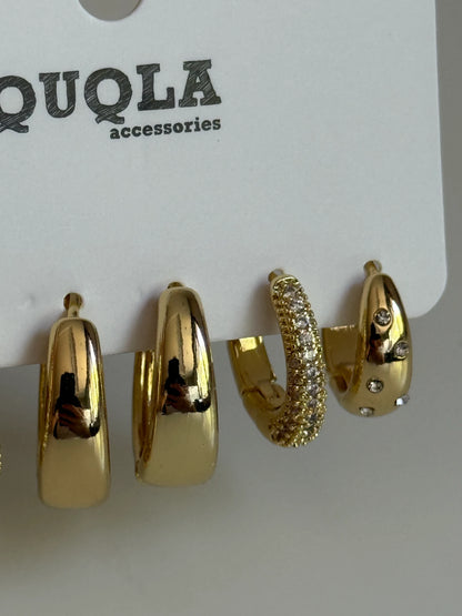 Gold Rengi Halka Model Set Küpe