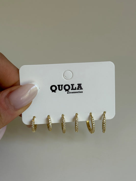 Gold Rengi Taşlı Halka Model Set Küpe